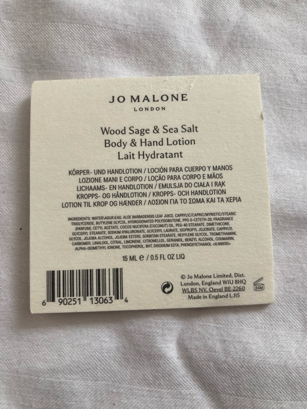 Jo Malone Lotion Travel Mini - Wood Sage and Sea Salt Scented - Picture 8 of 8